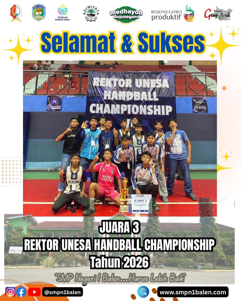 SMP Negeri 1 Balen Raih Juara 3 Rektor UNESA Handball Championship 2026